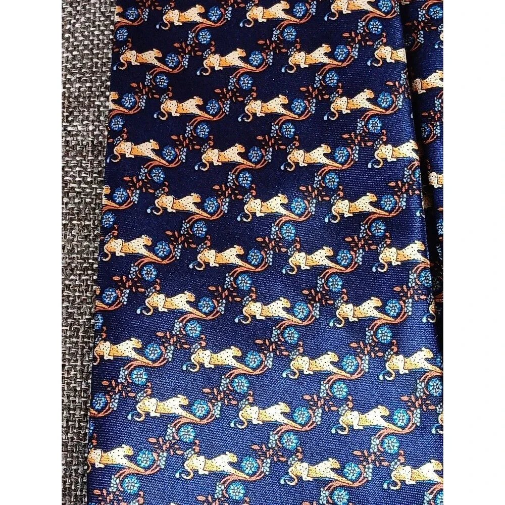 Tie 70s 80s 90s Y2K Mens Blue Yellow Cheeta 3.75 Wide 62 Long